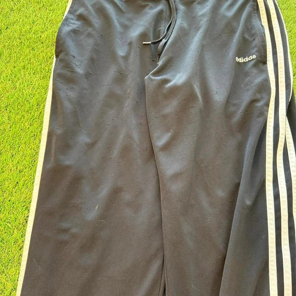 Adidas black sweatpants with white stripes large